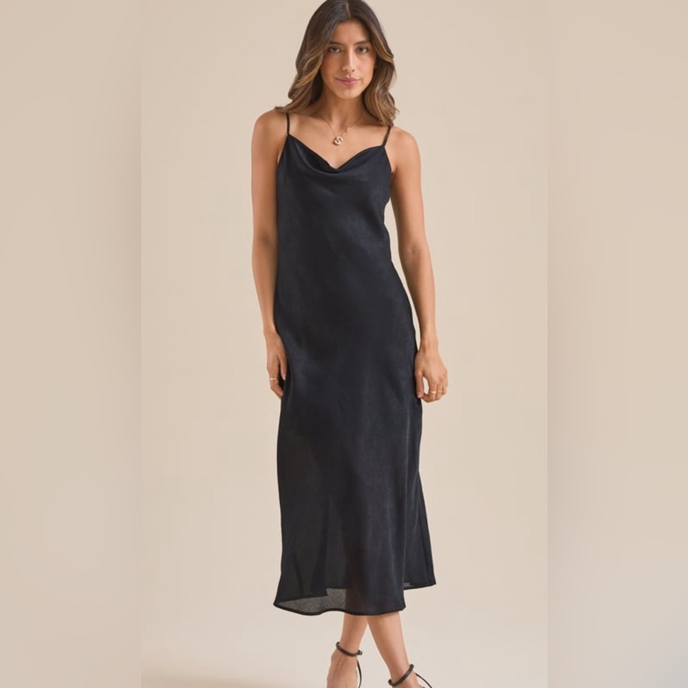 Altar'd State Eva Black Satin Slip Dress